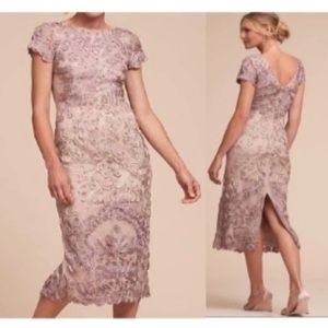 JS Collections Embroidered Lace Cap Sleeve Midi Dress